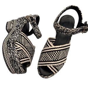 Antolina Paris Womens Size 37 Eugene Woven Ankle Platform Sandals Black White
